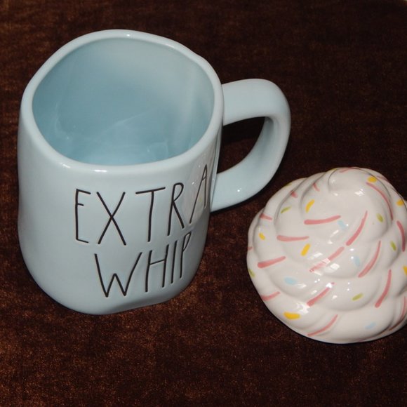NEW Rae Dunn Artisan Collection EXTRA WHIP Blue Mug w/ Whipped Cream Topper Set - Picture 4 of 6